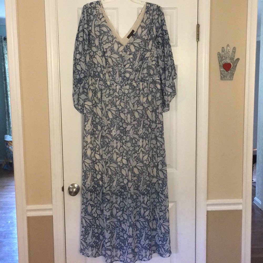Lane Bryant Blue and Off White Boho Maxi Dress